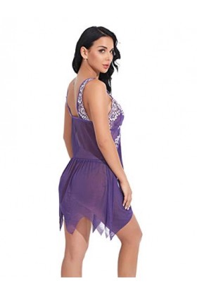 Rtyoo Couple De Lingerie Lingerie Sexy Homme Pyjama De Costume Sexy pour Femme en Jersey avec Bretelles Maille@XL_ Violet