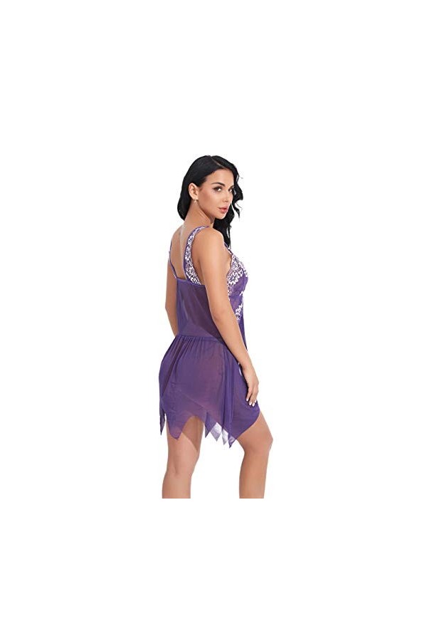 Rtyoo Couple De Lingerie Lingerie Sexy Homme Pyjama De Costume Sexy pour Femme en Jersey avec Bretelles Maille@XL_ Violet