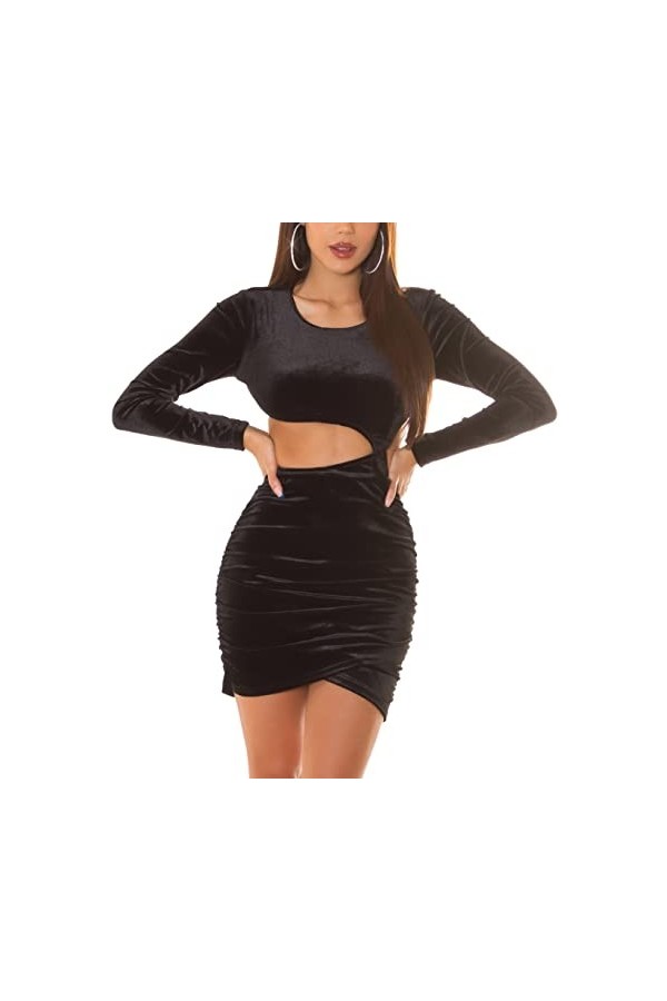 Koucla Mini robe à manches longues aspect velours avec fermeture éclair et coupe sexy, Noir , Taille unique
