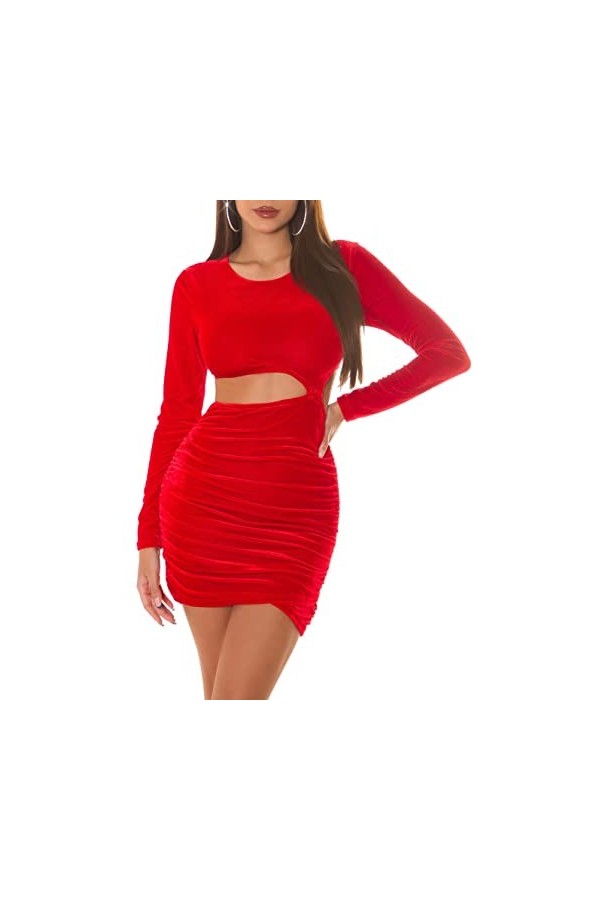 Koucla Mini robe à manches longues aspect velours avec fermeture éclair et coupe sexy, Noir , Taille unique