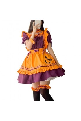Costume de soubrette dHalloween, robe de soubrette à volants, nœud papillon avec tablier, anneau de jambe pour filles taill
