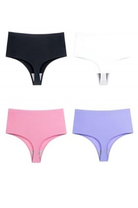 NOGRAX Culotte 3 / 4Pcs Femmes Seamless Ice Silk String Taille Haute Contrôle Abdominal Pantalons-Collection 1-Le XXL-4 Pièce