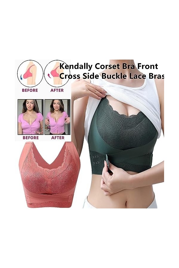 PUROXX Kendally Corset Bra Front Cross Side Buckle Lace Bras, Kendally Bras pour Femmes, Kendally Bras pour Femmes Plus âgées