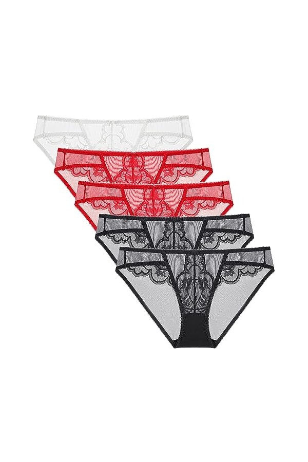 Necalisi Culotte Femme Taille Haute Lot de 5 Multicolore-5 Dentelle String Gainante Ventre Plat Ensemble de Cordes sans Coutu