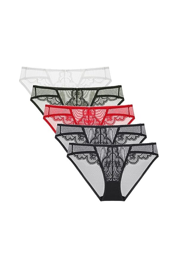 Necalisi Culotte Femme Taille Haute Lot de 5 Multicolore-5 Dentelle String Gainante Ventre Plat Ensemble de Cordes sans Coutu
