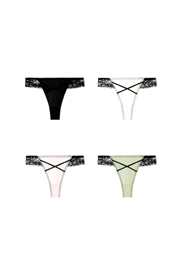 NOGRAX Culotte 4Pcs Femmes Mode Lacet String sans Couture-Set3-M-4 Pièces