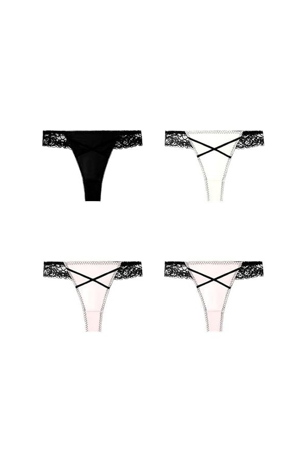 NOGRAX Culotte 4Pcs Femmes Mode Lacet String sans Couture-Set3-M-4 Pièces