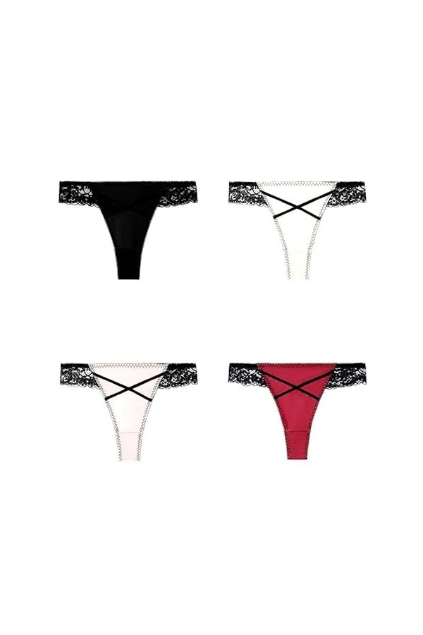 NOGRAX Culotte 4Pcs Femmes Mode Lacet String sans Couture-Set3-M-4 Pièces