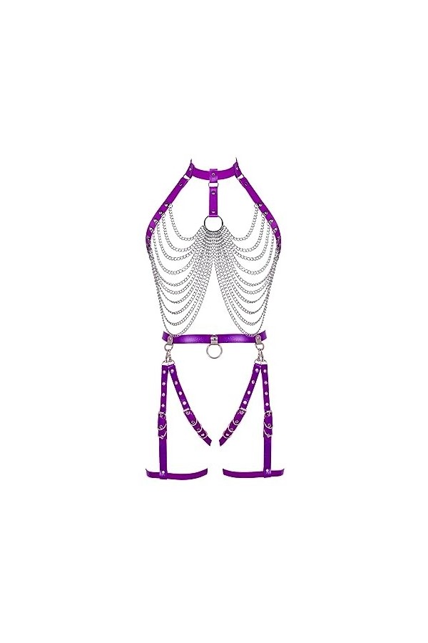 Femmes Body Strap Cuir Soutien - Gorge Creux Cupless Mode Garter Costume Punk Gothique Halloween Club Costume de Carnaval 1 