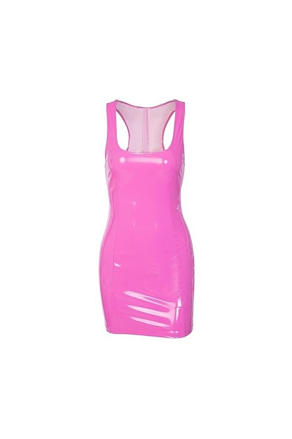 Vesone Mini Robe Faux Cuir | Robe débardeur sans Manches Moulante - Club Party Mini Robe Sexy, Robe Corset Moulante Dos Nu dé