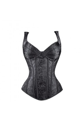 Rfmfkkg Corset pour femme avec bretelles Corset Overbust Floral Jacquard Corset Zipper Top Corset Bustier, 8419 Noir, S