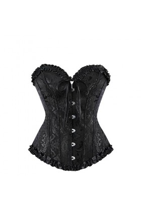 Rfmfkkg Corset pour femme avec bretelles Corset Overbust Floral Jacquard Corset Zipper Top Corset Bustier, 8419 Noir, S