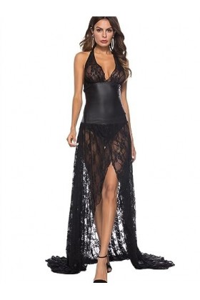 ZTIANEF Nuisettes Sexy Femme Lingerie Et Vêtements Sexy Sexy Lace Halter Dress Lingerie Clubwear Erotic Long Dress Costumes,B