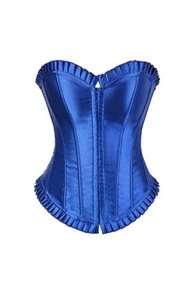 DELIGUO Bustiers et Corsets Femme - Sexy Satin Overbust Corsets Lace Up Back Bustier Zipper Lingerie Top Plus Size Brocade Co