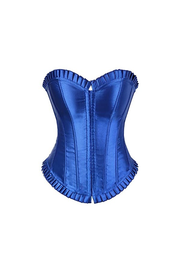 DELIGUO Bustiers et Corsets Femme - Sexy Satin Overbust Corsets Lace Up Back Bustier Zipper Lingerie Top Plus Size Brocade Co