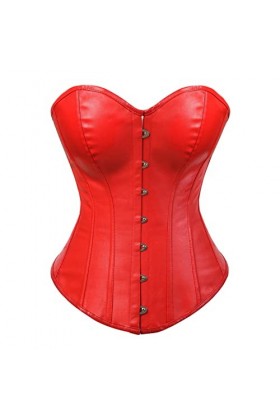 DELIGUO Bustiers et Corsets Femme - Faux Cuir Overbust Corset, Steampunk Sexy Clubwear Bustier Minceur Lingerie Costume Lace 