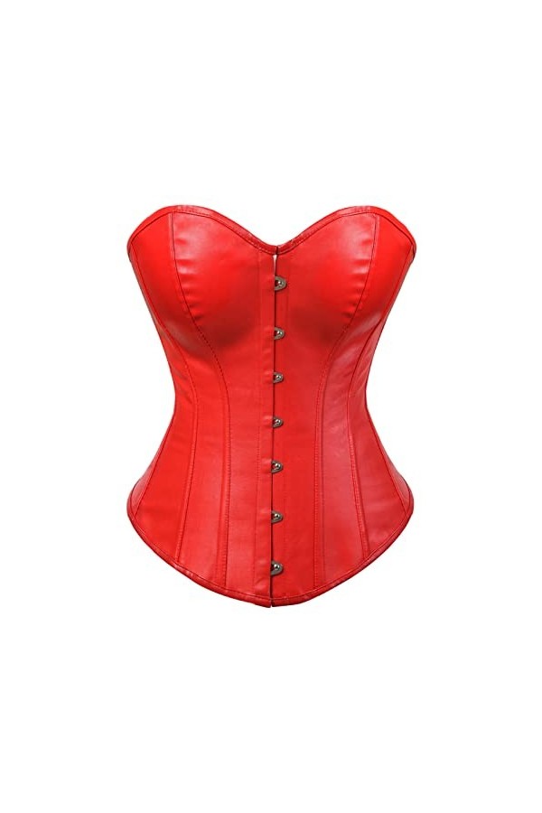 DELIGUO Bustiers et Corsets Femme - Faux Cuir Overbust Corset, Steampunk Sexy Clubwear Bustier Minceur Lingerie Costume Lace 