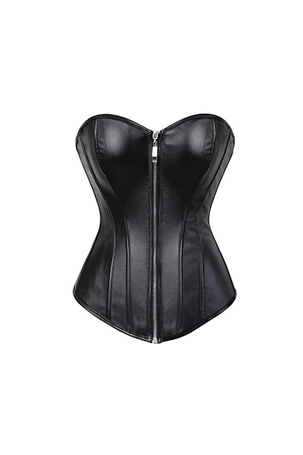 DELIGUO Bustiers et Corsets Femme - Faux Cuir Overbust Corset, Steampunk Sexy Clubwear Bustier Lingerie Zipper Costume Lace U