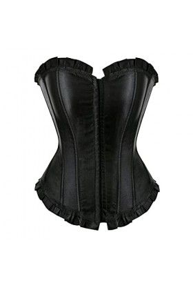 DELIGUO Bustiers et Corsets Femme - Haut De Lingerie Bustier en Brocart De Couleur Unie Plus Taille, Contrôle du Ventre Body 