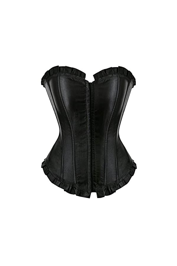 DELIGUO Bustiers et Corsets Femme - Haut De Lingerie Bustier en Brocart De Couleur Unie Plus Taille, Contrôle du Ventre Body 