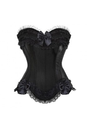 DELIGUO Bustiers et Corsets Femme - Overbust Corset Top, Sexy Satin Lace Bow Décoré Corset Clubwear Showgirl Body Shaper Bust