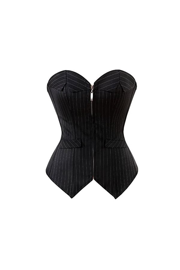 DELIGUO Bustiers et Corsets Femme - Sexy Striped Zipper Overbust Corset Top, Burlesque Bustier Lingerie Womens Office Profes