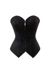 DELIGUO Bustiers et Corsets Femme - Sexy Striped Zipper Overbust Corset Top, Burlesque Bustier Lingerie Womens Office Profes