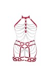 Plus Size Female Body Harness Lingerie Metal Chain Hollow Out Bra Punk Gothic Adjustable Size Halloween Costume Rouge 
