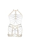 Plus Size Female Body Harness Lingerie Metal Chain Hollow Out Bra Punk Gothic Adjustable Size Halloween Costume Rouge 