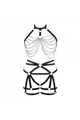 Garters Plus Size Set Full Body Bretelles Femmes sous - vêtements Cage Punk Gothique Festival Halloween orgie Rouge 