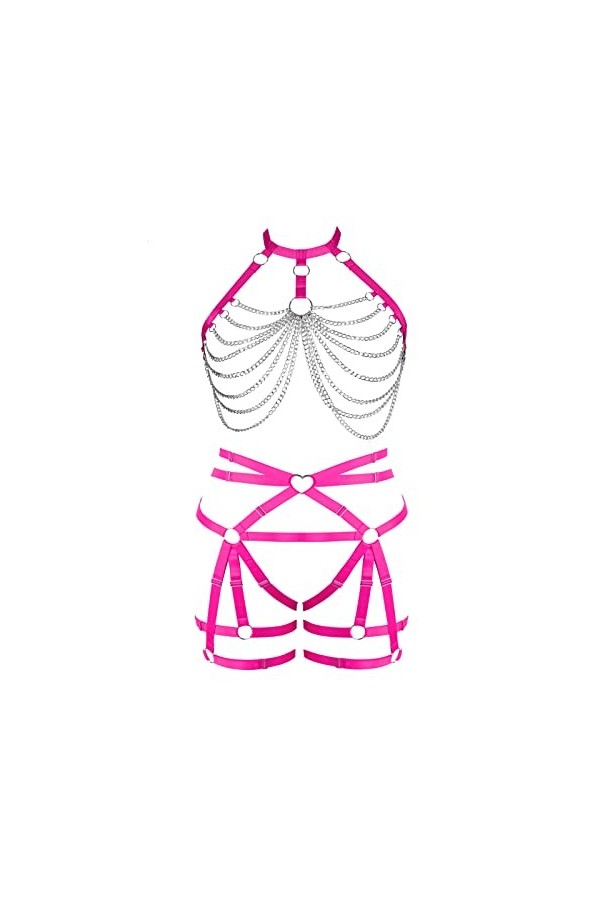 Garters Plus Size Set Full Body Bretelles Femmes sous - vêtements Cage Punk Gothique Festival Halloween orgie Rouge 