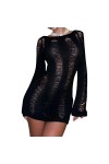 ZVFDMG Robe à manches longues moulante sexy pour femme, Rouge, Taille M