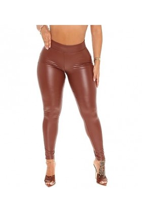 DCIUSTFHE Femmes Sexy Cuir PU Loisirs Serré Stretch Pantalon en Cuir Boîte De Nuit Bars DS Scène Vêtements,Noir,XL