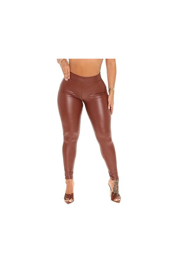 DCIUSTFHE Femmes Sexy Cuir PU Loisirs Serré Stretch Pantalon en Cuir Boîte De Nuit Bars DS Scène Vêtements,Noir,XL