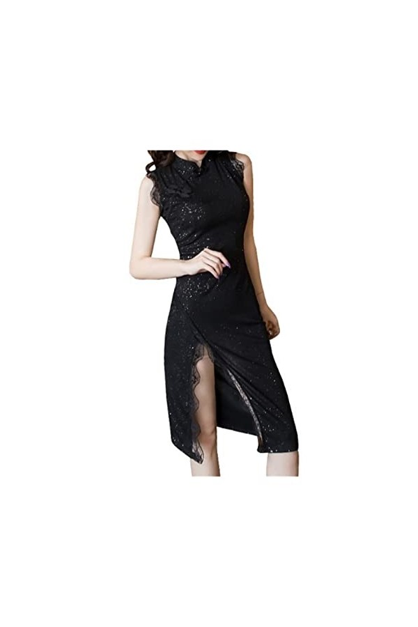 FABROX Robe Cheongsam Mince et Sexy Color : Black, Size : M 