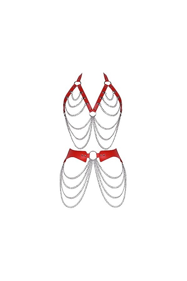 Femmes Body Harnais Cuir Gothique Creux Soutien-gorge Haut Punk Porte-jarretelles Ajuster Lingerie Set Halloween Vêtements, R