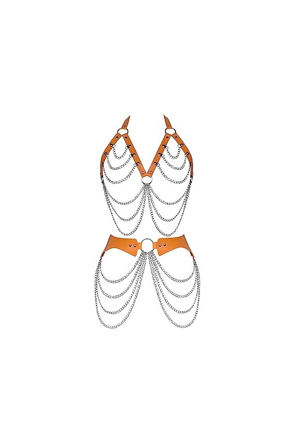 Femmes Body Harnais Cuir Gothique Creux Soutien-gorge Haut Punk Porte-jarretelles Ajuster Lingerie Set Halloween Vêtements, R
