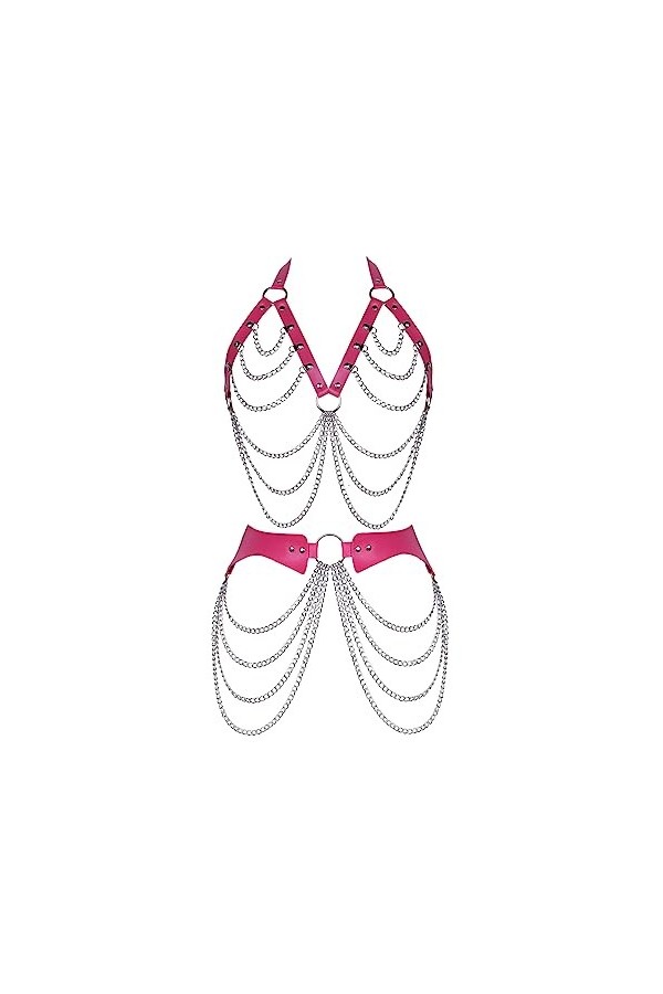 Femmes Body Harnais Cuir Gothique Creux Soutien-gorge Haut Punk Porte-jarretelles Ajuster Lingerie Set Halloween Vêtements, R