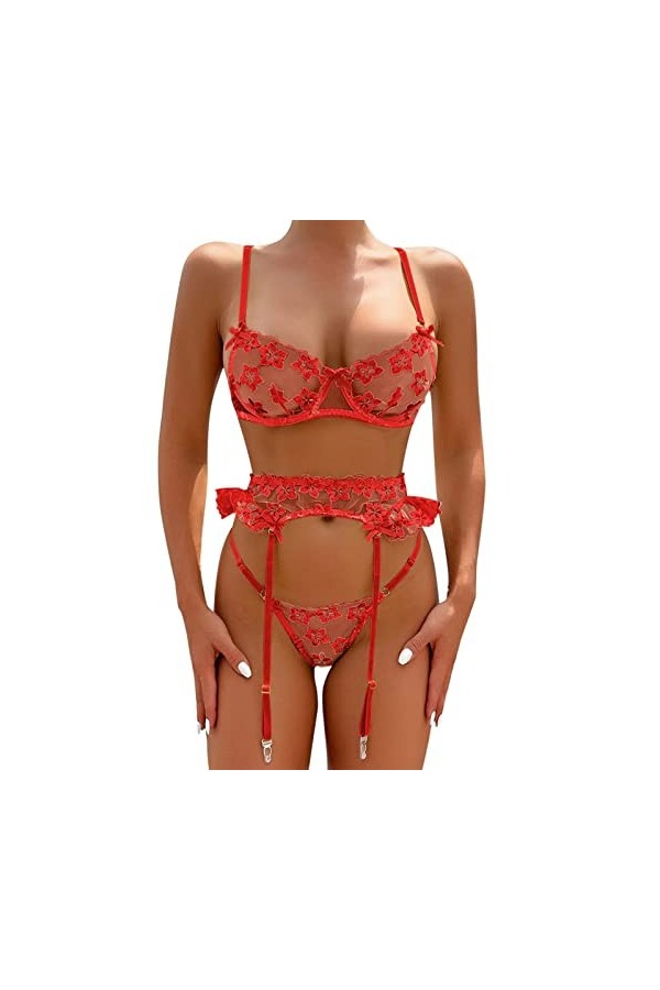 SUNMME Femmes à la Mode Sexy Dentelle Fleur Broderie Lingerie Sexy serré sous-vêtements Sexy Pyjamas Sexy Violet S 