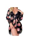 SUNMME Pyjama Sexy en Dentelle Florale Imitation Soie pour Femme - Chemise de Nuit Transparente - Vêtements pour Femme - Ling