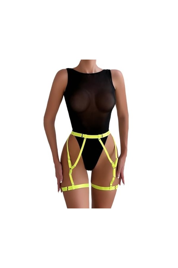 Teddy Lingerie pour Femme avec Porte-Jarretelles, Une pièce, Lingerie Coquine à Bretelles, Body Exotique Color : Noir, Size 