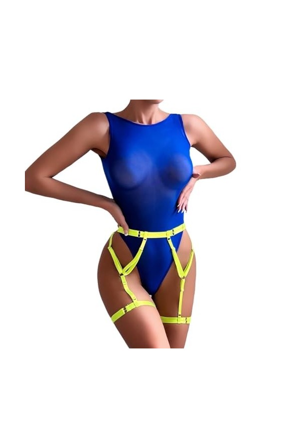 Teddy Lingerie pour Femme avec Porte-Jarretelles, Une pièce, Lingerie Coquine à Bretelles, Body Exotique Color : Noir, Size 