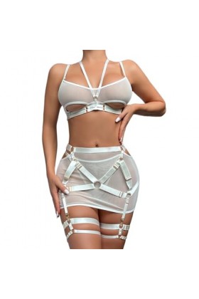 Lingerie pour Femmes, Soutien-Gorge à Armatures et Jupe, Jarretelles, Ensemble de Lingerie, Costumes avec Mini-Jupe Color : 