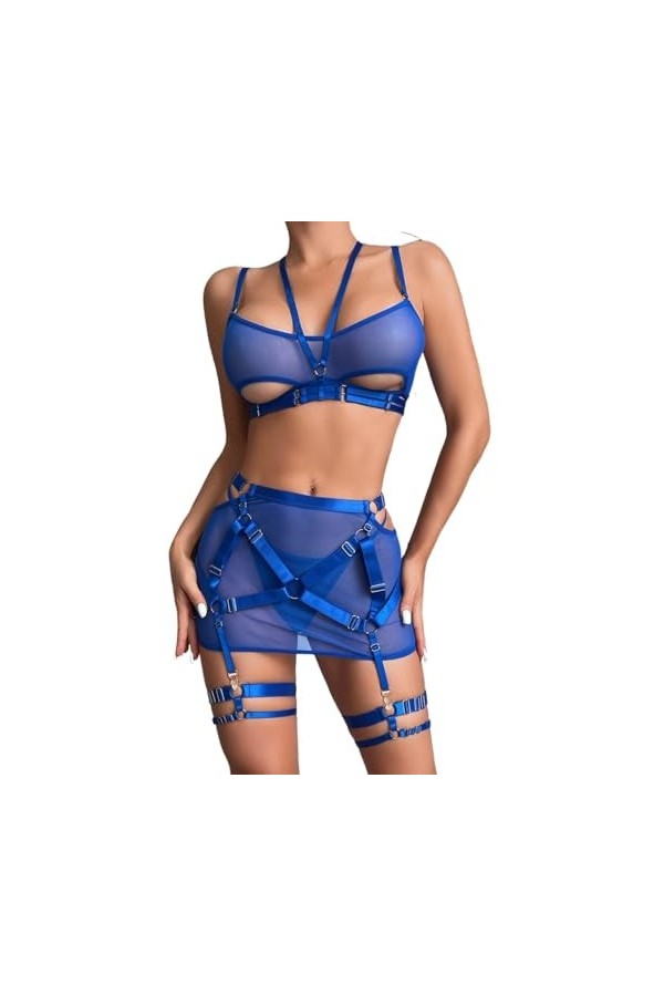 Lingerie pour Femmes, Soutien-Gorge à Armatures et Jupe, Jarretelles, Ensemble de Lingerie, Costumes avec Mini-Jupe Color : 