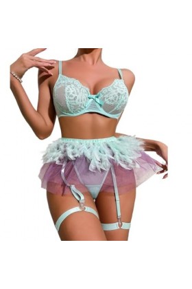 Lingerie Sexy pour Femme, Plumes, vêtements de Nuit, Lingerie Sexy en Dentelle, Plumes élégantes Assorties. Color : Blue, Si