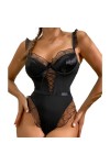 DAGIN Body en dentelle pour femme, décolleté en V profond, entrejambe pression, une pièce Color : Noir, Size : L 