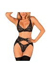 Obsessive Soutien-Gorge + String + Porte-Jarretelles Donna Dream 3-Pcs Set, Noir,XS-S