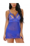 ZTIANEF Tissu en mailleSexy Bretelle Pyjama Chemise de Nuit Maison Sexe Lingerie Mesh Lacet, Bleu, XL