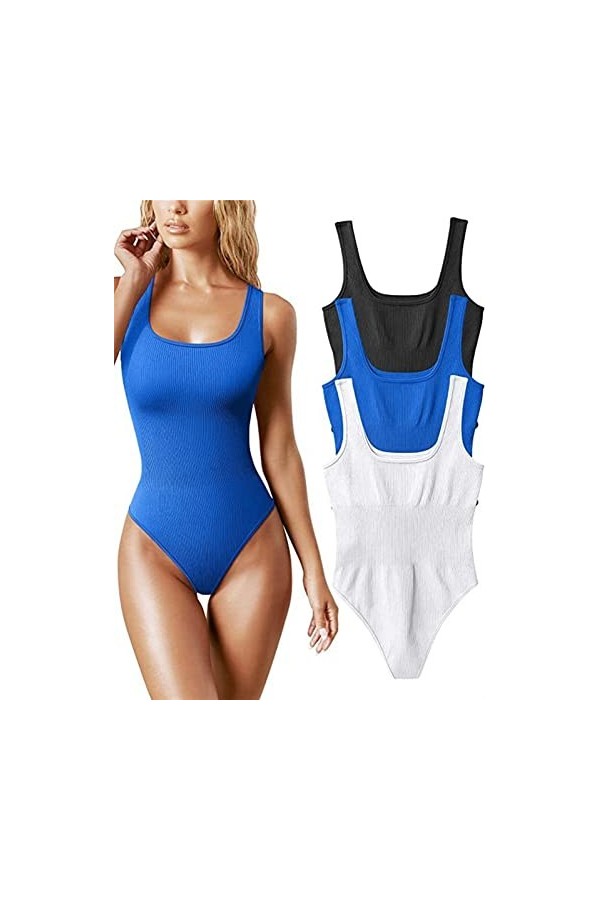 Générique 3 pièces String Body for Femmes contrôle du Ventre col carré Body Barboteuses entraînement sans Manches débardeurs 