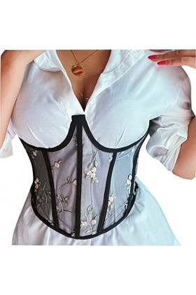 Corset en Maille Lacé pour Femmes Bustier Désossé Avec Armature Sexy Wrap Bandage Tube Crop Top Color : Black, Size : S 